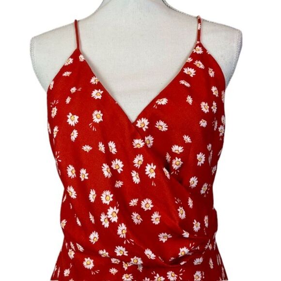 Finders Keepers Mae Asymmetric Hem Floral Dress Rusty Red Slit Strappy Size 8 - Picture 3 of 13